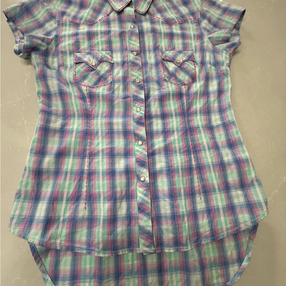 Panhandle Western Plaid Button-Front Short Sleeve Shirt - Multi Color, L